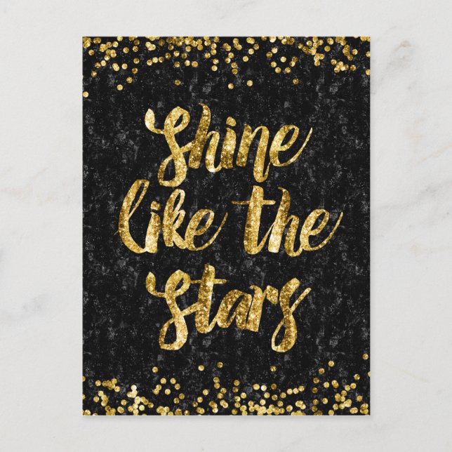 Shine som Stars Black och Guld Glitter Glam Vykort (Framsida)