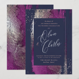 Shine, Winter Bliss Cassis Brush Strokes Navy Inbjudningar