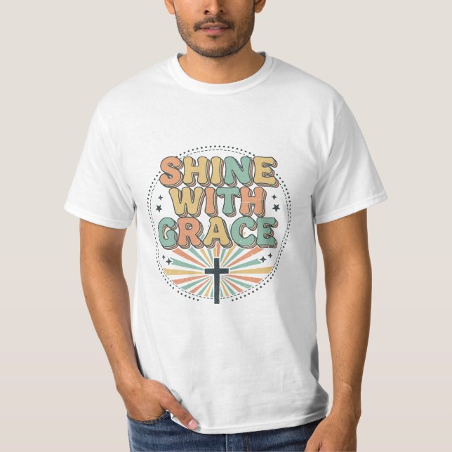 "Shine With Grace" Retro Kristet T-Shirt (Framsida)