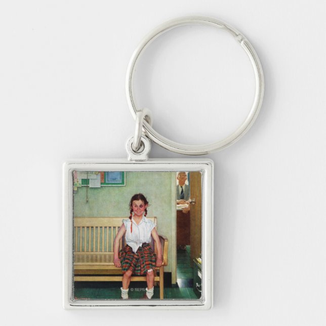 Shiner eller utanför huvudmannens kontor fyrkantig silverfärgad nyckelring (Framsidan)