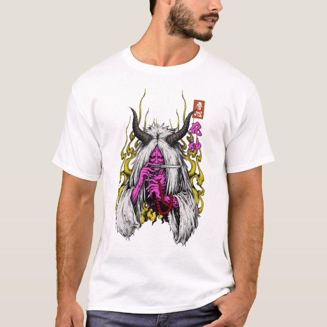 Shinigami Dödsspegel Japansk Oni-Demon T Shirt (Framsida)