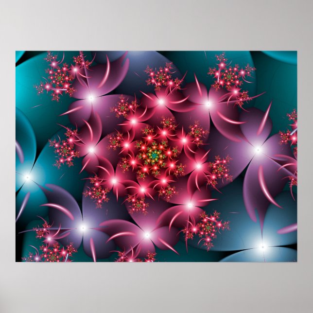 Shining Flowers Spiral Fractal Art Poster (Framsidan)