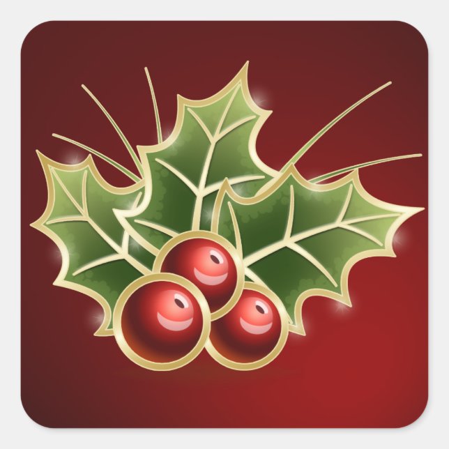 Shining Holly Berry juldesign Fyrkantigt Klistermärke (Framsida)