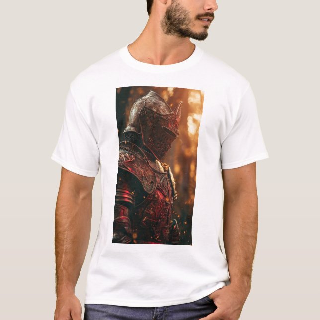 Shining Knight i Red Armor Medieval Fantasy T-Shi T Shirt (Framsida)