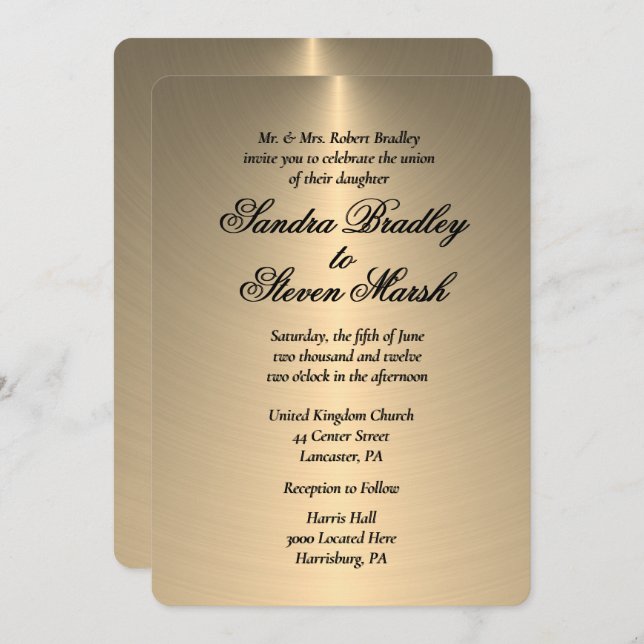 Shining Light Guld bröllopsinbjudan Inbjudningar (Fram/baksida)