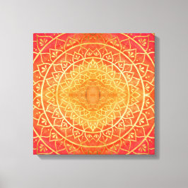 Shining Orange Guld Red Mandala Mönster Canvastryck