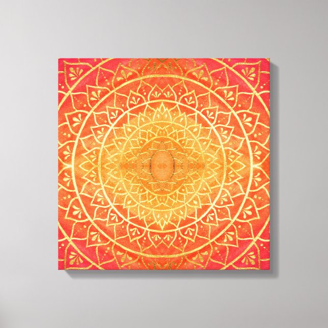 Shining Orange Guld Red Mandala Mönster Canvastryck (Framsida)