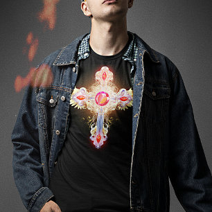 Shining Ornate Guld och Silver Adorated Heliga Kor T Shirt