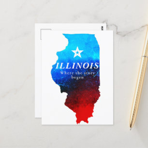 Shining Red Blue Glitter Karta i delstaten Illinoi Vykort