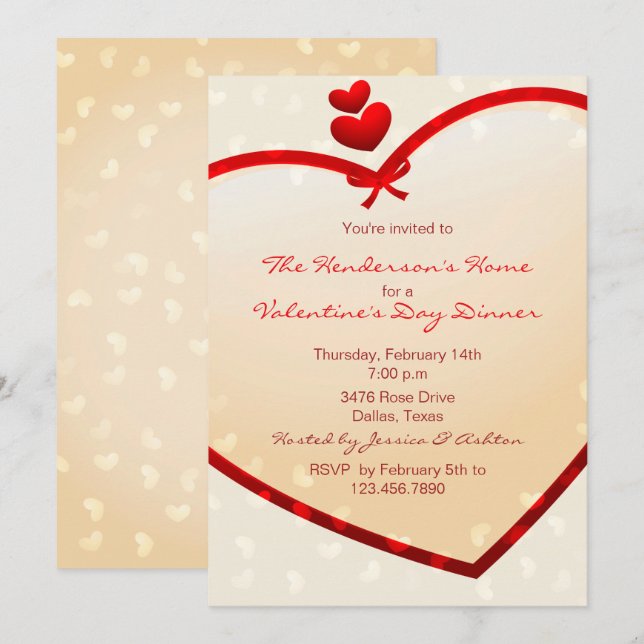 Shining Red Heart Valentines day Party Inbjudan (Fram/baksida)