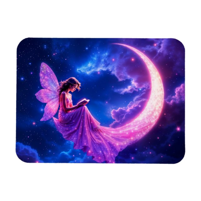 Shining rosa Fairy vingar luminous stars art Magnet (Horisontell)