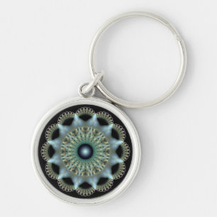 Shining star fractal ornament rund silverfärgad nyckelring