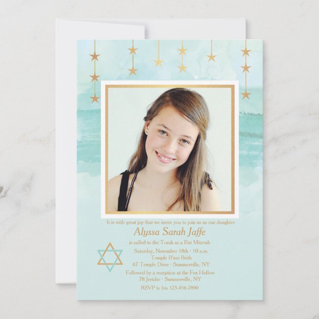 Shining Star Photo Bat mitzvah inbjudan (Framsida)