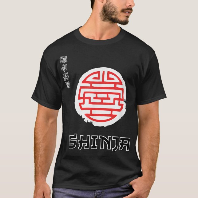 SHINJA Shibnobi-mynt med japanskt lyckosymboler T Shirt (Framsida)