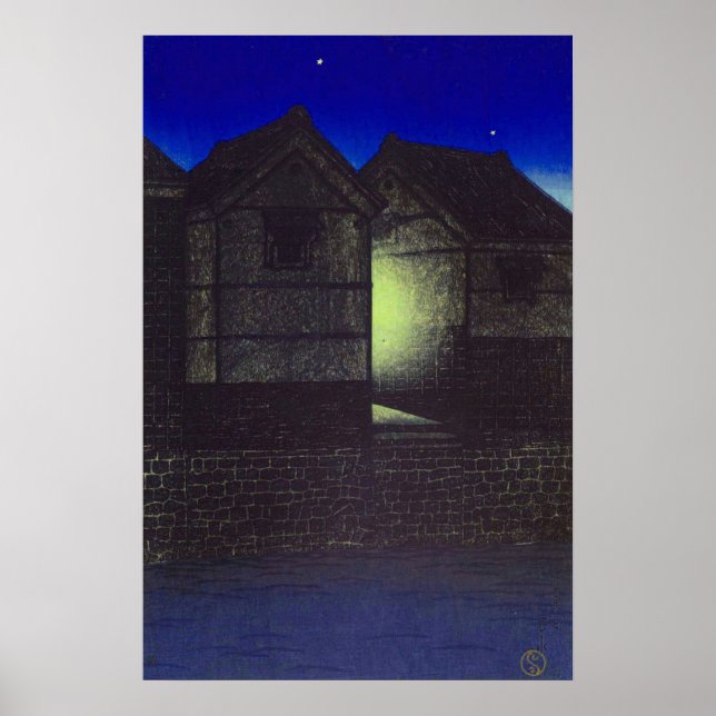Shinkawa i Night Kawase Hasui Poster (Framsidan)