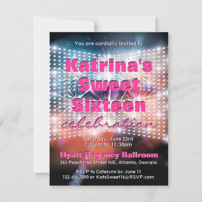 Shinna Ljus och Fireworks Sweet sixteen Inbjudan (Framsida)