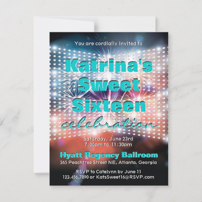 Shinna Ljus och Fireworks Sweet sixteen Inbjudan (Framsida)