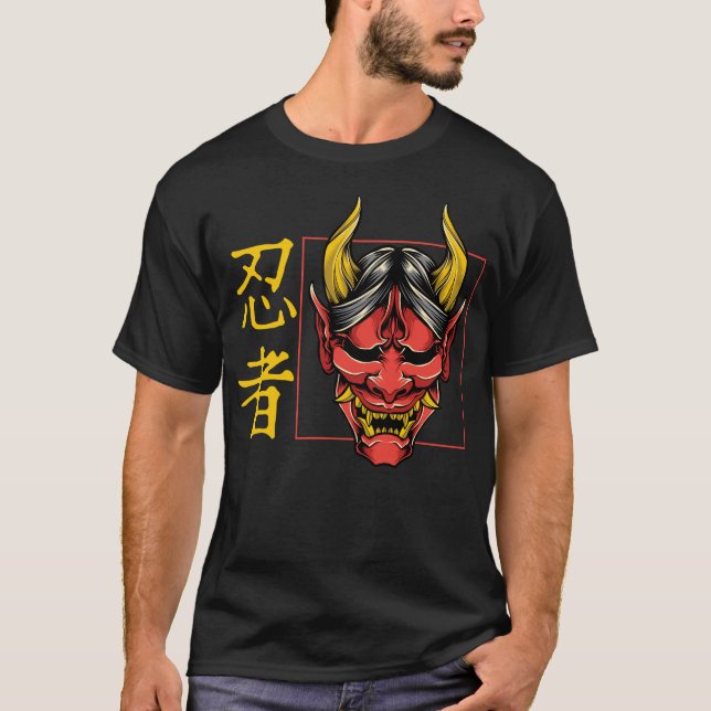 Shinobi-tröja, japansk demon Hannya Shinobi Oni T Shirt (Framsida)