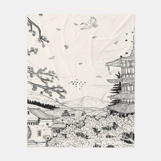 Shinto Shrine Fuji Edo Period Japan Shogun Inspire Fleecefilt (Framsidan)