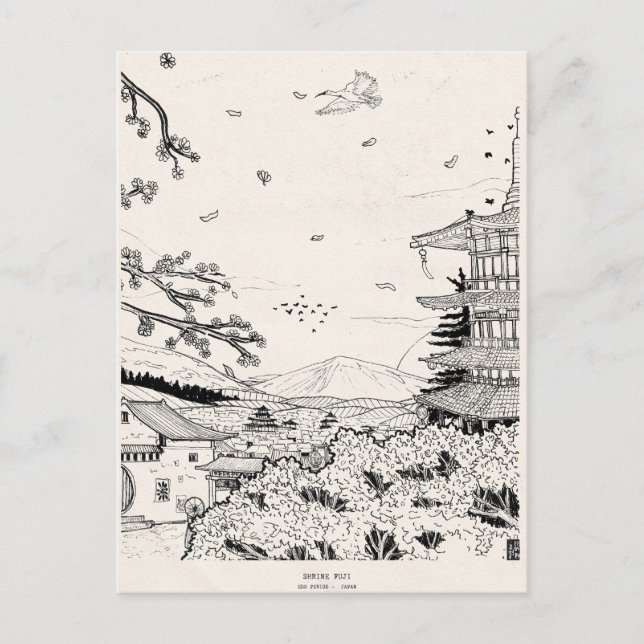 Shinto Shrine Fuji Edo Period Japan Shogun Inspire Vykort (Framsida)