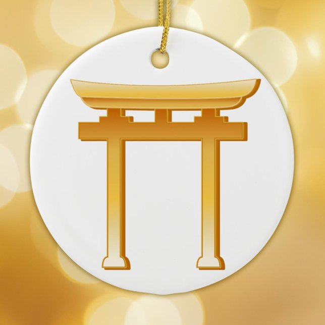 Shinto Symbol Julgransprydnad Keramik (Gold Torii Gate ornament, symbol of the Shinto religion.  Peace.)
