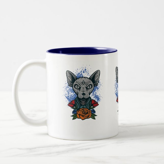 Shinx-katt med blommor-kaffe mugg. Två-Tonad mugg (Vänster)