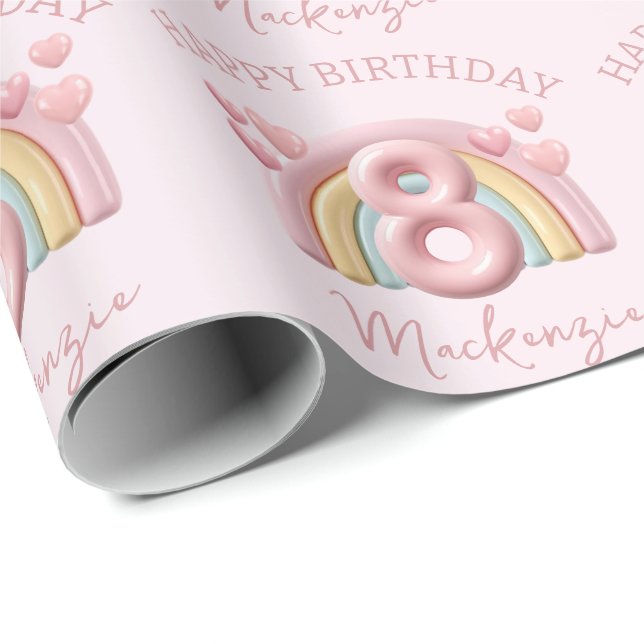 Shiny 3D Rainbow 8th Birthday Party For Girl Pink Presentpapper (Rullad Hörn)