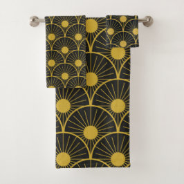 Shiny Art deco black och guld sol mönster