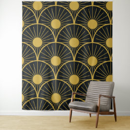 Shiny Art Deco Guld Sol Mönster på Svarta havet