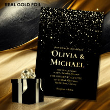 Shiny Black Gold Foil Art Deco Black Tie Bröllop