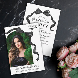 Shiny Black Ribbon Bow Arch Photo Studenten Inbjudningar