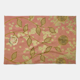 Shiny Blommigt Rosa Monogrammed Kökshandduk