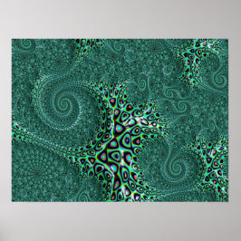 Shiny Blöt Teal Spoted Octopus Fractal Art Poster