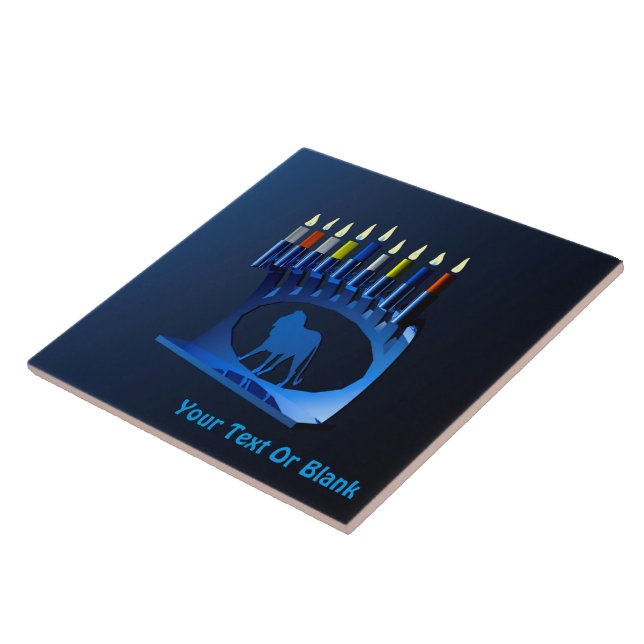 Shiny Blue Chanukkah Menorah Kakelplatta (Sidan)