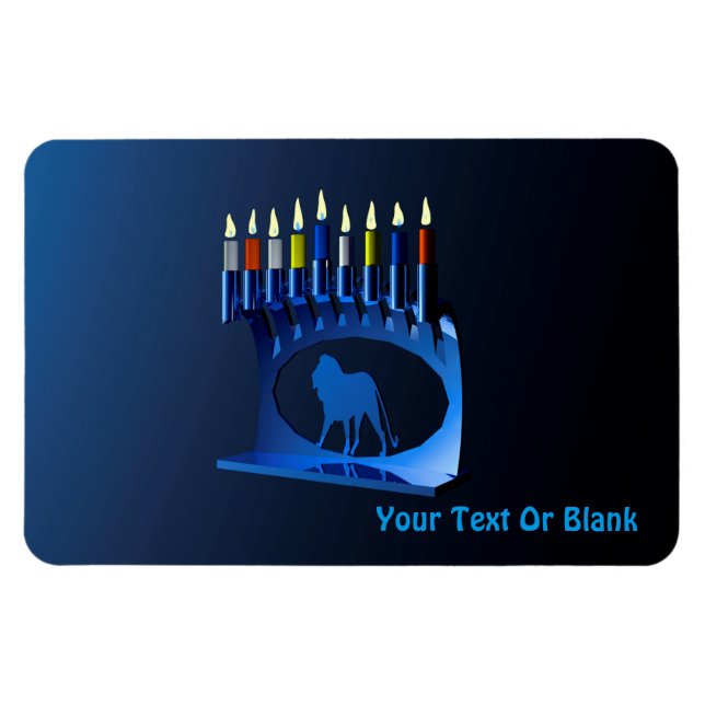 Shiny Blue Chanukkah Menorah Magnet (Horisontell)