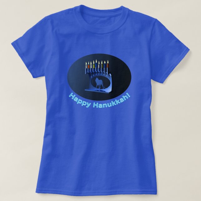 Shiny Blue Chanukkah Menorah Tee (Design framsida)