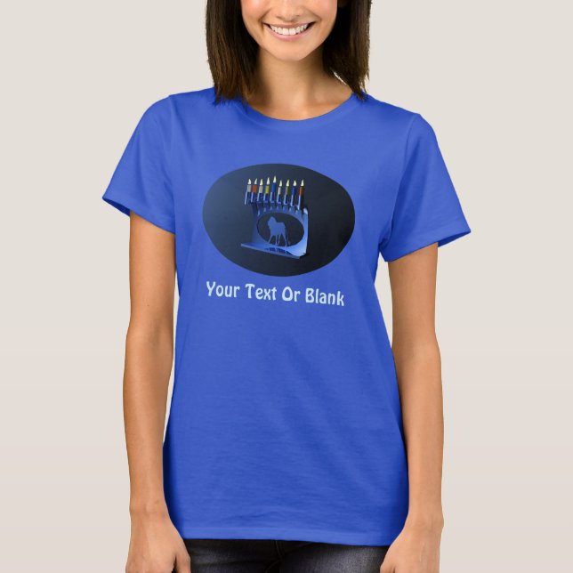Shiny Blue Chanukkah Menorah Tee Shirt (Framsida)
