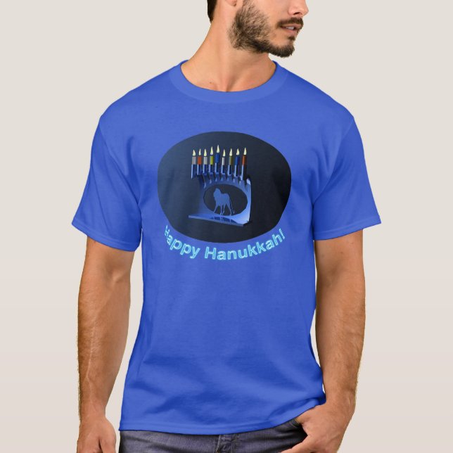 Shiny Blue Chanukkah Menorah Tee Shirt (Framsida)