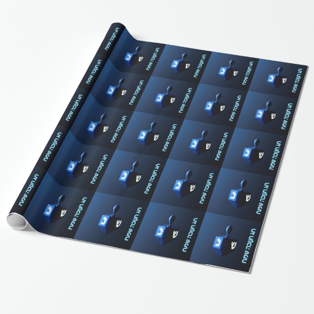 Shiny Blue Dreidel Presentpapper (Utrullad)
