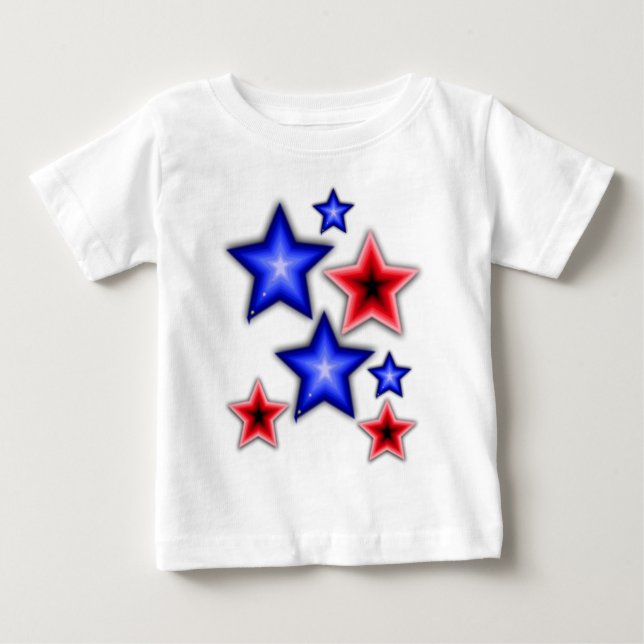 Shiny Blue & Red Stars T-shirt (Framsida)
