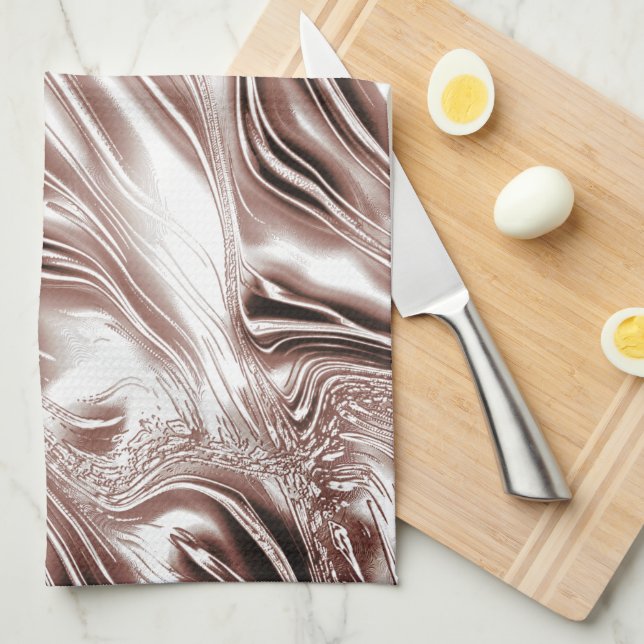 Shiny brun lång vågigt spår på vit bakgrund kökshandduk (Vikt i Fjärdedel)