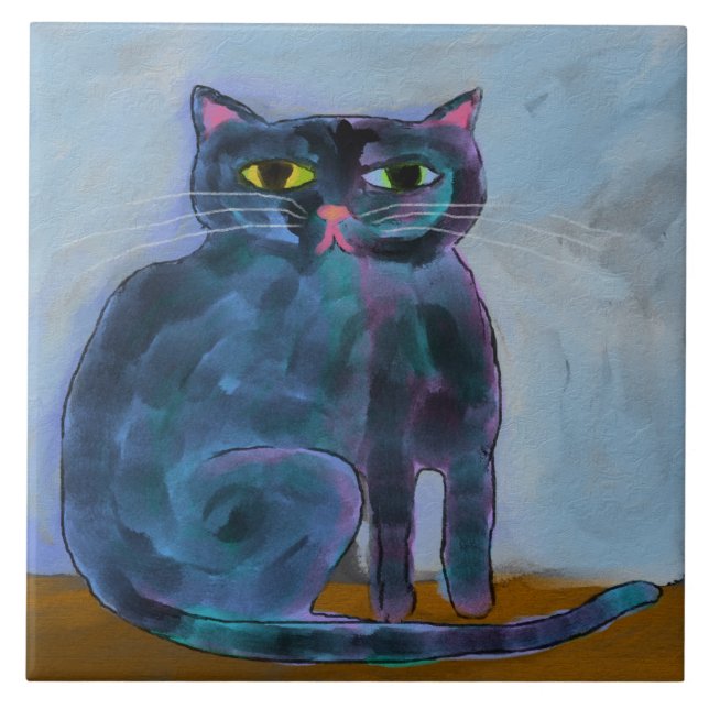 Shiny Cat Abstrakt Digital Painting Kakelplatta (Framsidan)