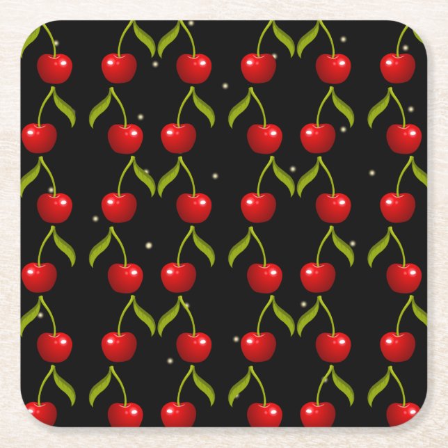 Shiny Cherries Mönster Underlägg Papper Kvadrat (Framsidan)