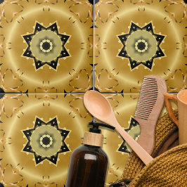 Shiny Chic Elegant Guld och Black Star Arabesque Kakelplatta