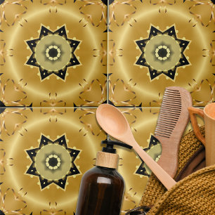 Shiny Chic Elegant Guld och Black Star Arabesque Kakelplatta