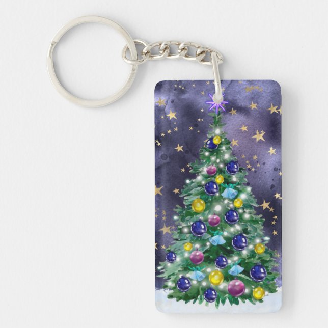 Shiny Christmas tree with bright colored baubles (Framsidan)