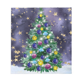 Shiny Christmas tree with bright colored baubles Anteckningsblock