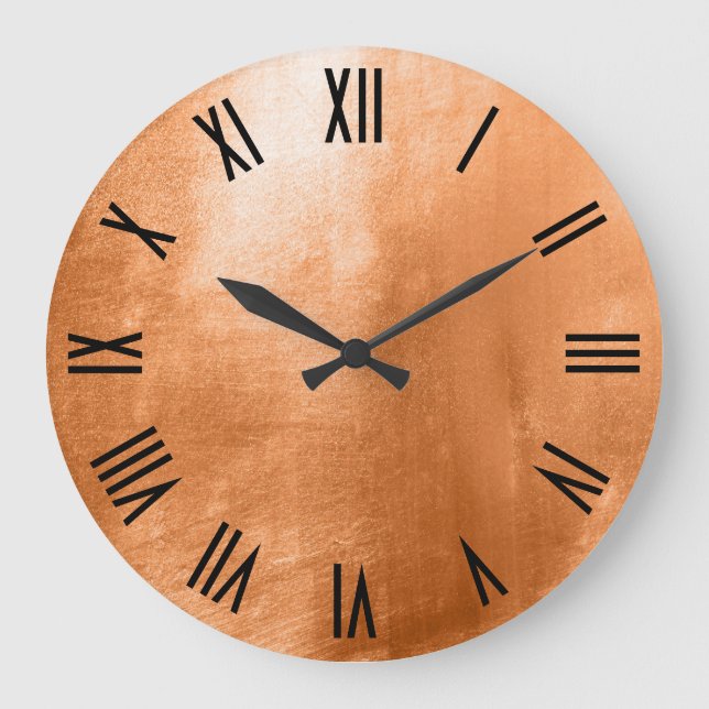 Shiny Copper Faux Foil Black Roman Numerals Stor Klocka (Framsida)