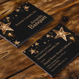 Shiny Crystal Guld Stars on Black Business Party Inbjudningar