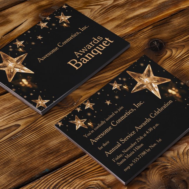 Shiny Crystal Guld Stars on Black Business Party Inbjudningar (Skapare uppladdad)
